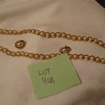 Napier Faux Pearl and Gold Necklace w/Earrings