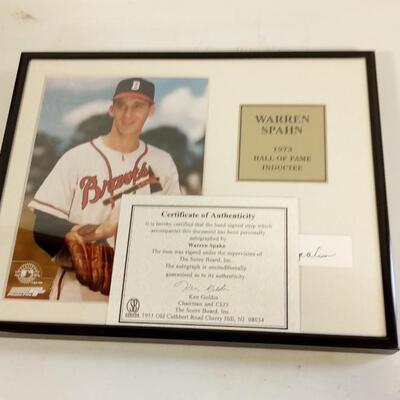 LOT 56  FRAMED PICTURE AND AUTOGRAPH OF WARREN SPAHN