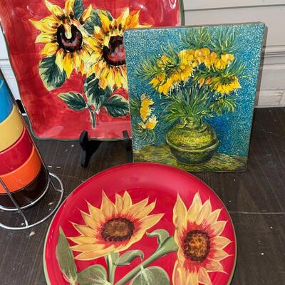 Lot 36 Colorful Group Sunflowers Van Gogh Print Plates Cups