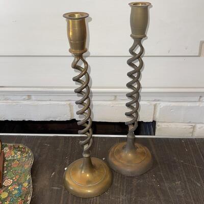 Lot 41 Italian Lacquered Bowl & Tray Brass Candlesticks Globe Bookends