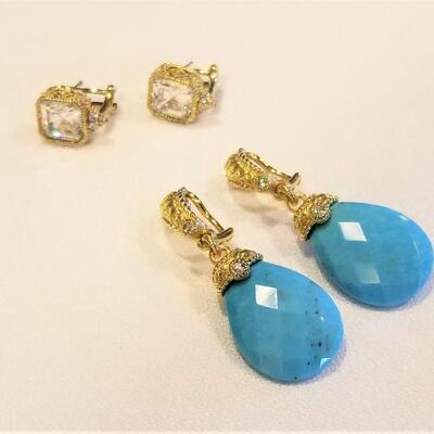 Lot #22  Two Pairs of Judith Ripka Sterling Earrings - Cz/Turquoise