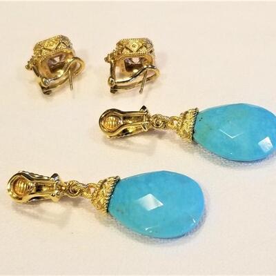 Lot #22  Two Pairs of Judith Ripka Sterling Earrings - Cz/Turquoise