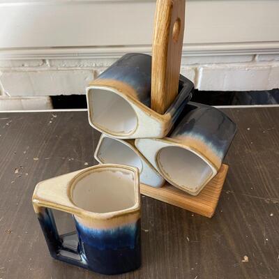 Lot 42 Modern Coffee Mugs and Wood Caddy Umbare Glaze