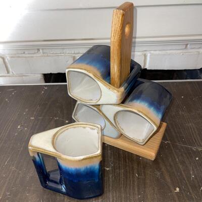 Lot 42 Modern Coffee Mugs and Wood Caddy Umbare Glaze