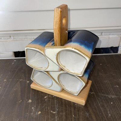 Lot 42 Modern Coffee Mugs and Wood Caddy Umbare Glaze