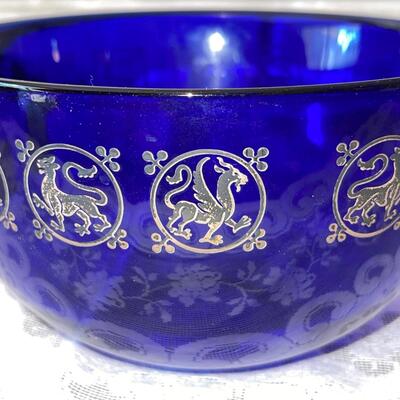 Lot 47 Cobalt Blue Glass Bowl Winged Griffin Decoration Egizia Italy