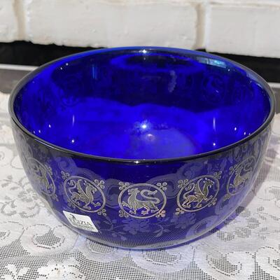 Lot 47 Cobalt Blue Glass Bowl Winged Griffin Decoration Egizia Italy