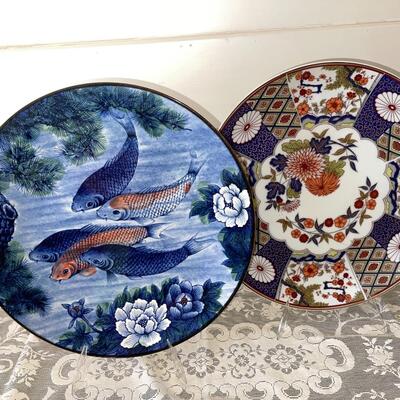 Lot 49 Decorative Asian Design Plates Fish Flowers