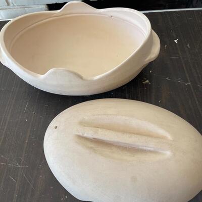 Lot 53 Terra Cotta Covered Egg Shaped Backing Dish Made France