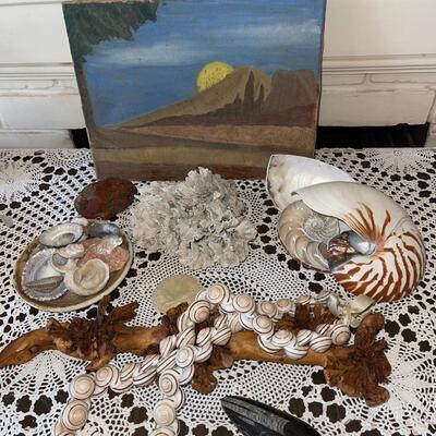 Lot 73 Shells Drift Wood Rocks Small Oil Painting