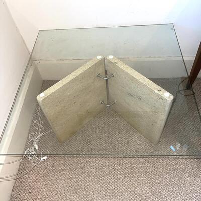 Lot 77 Modern Glass & Stone Coffee / Side Table 28" Square Binder Design