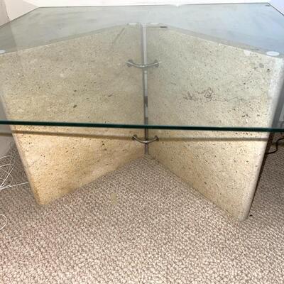 Lot 77 Modern Glass & Stone Coffee / Side Table 28" Square Binder Design