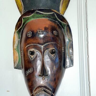 Lot 84 Frown Face African Mask w/ Head Dress 30"