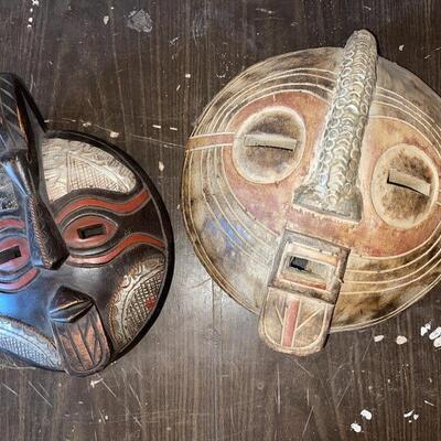 Lot 85 Native Round Masks 2 From Ghana 10" & 14"