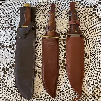 Lot 87 Group 3 Large Fixed Blade Knives in Sheaths Longest 17"