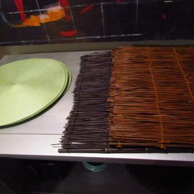 Collection of Place Mats- Green Woven (6) and Twig Styles (4)