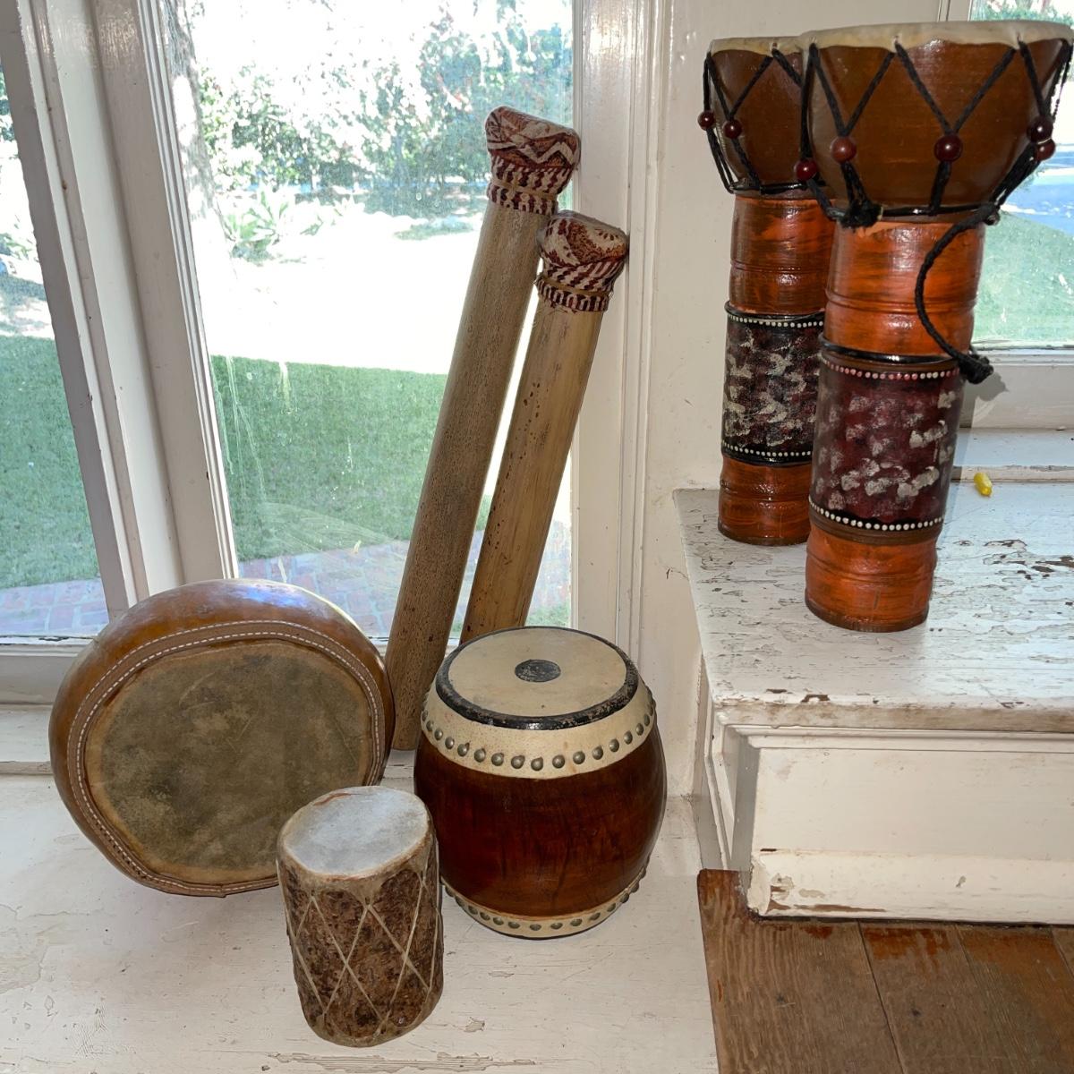 Lot 94 Group Ethnic Drums & Sticks 7 pcs