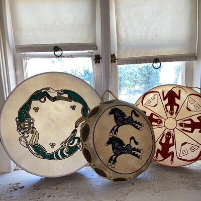 Lot 95 Group 3 Flat Drums Native Decoration 13" - 18"