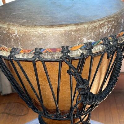 Lot 97 Wooden African Drum Cloth Carry Bag Ethnic 25" tall