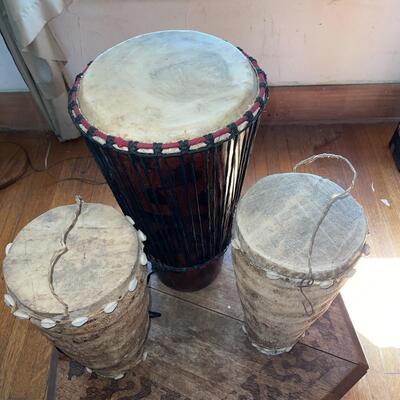 Lot 98 Group 3 Drums Ethnic Instruments 2 Wood