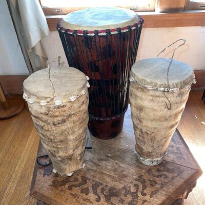 Lot 98 Group 3 Drums Ethnic Instruments 2 Wood