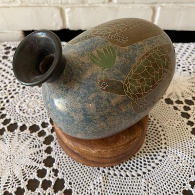 Lot 101 Hand Made Pottery Vessel Turtle Decoration 9"x6"