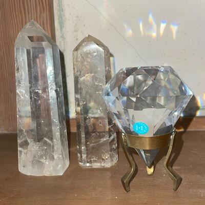 Lot 108 Crystal Group 2 Tall Clear Obelisks + Large Tiffany Japan Diamond