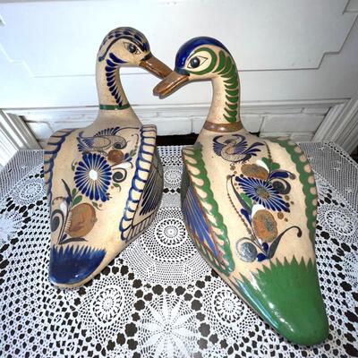 Lot 111 Pair Painted Pottery Ducks Oaxaca Mexico 14" & 17"