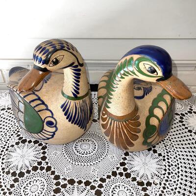 Lot 111 Pair Painted Pottery Ducks Oaxaca Mexico 14" & 17"
