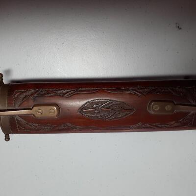 Brass and wood meat carving set