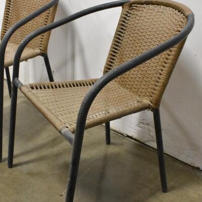 2 Outdoor Chairs: Black Metal with Brown Plastic