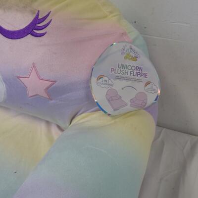 Heritage Kids Unicorn Plush Flippie 2 in 1 Couch & Bed, Dirt on Headrest