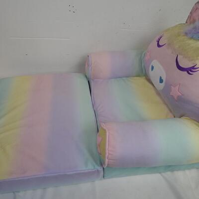 Heritage Kids Unicorn Plush Flippie 2 in 1 Couch & Bed, Dirt on Headrest