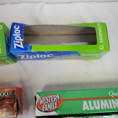 4 pc. Food Preserving Items, Plastic Bags, Saran Wrap, Aluminum Foil