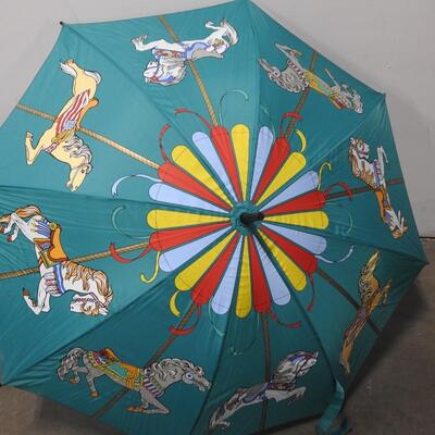 Teal Carousel Patterned Umbrella