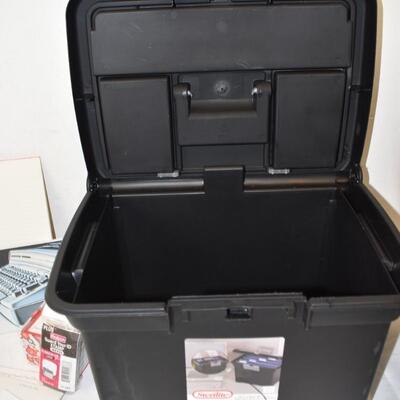 23 pc Office/School Supplies, Sterilite Bucket Front Clasp Broken