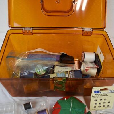 Vintage Sewing Box w/ Sewing Supplies Thread Needles, Pin Cushion
