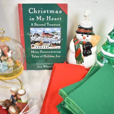 21 pc Holiday Lot: Christmas in My Heart, Soap Dispensers, Ornaments, Gift Bags
