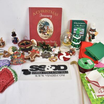 21 pc Holiday Lot: Christmas in My Heart, Soap Dispensers, Ornaments, Gift Bags