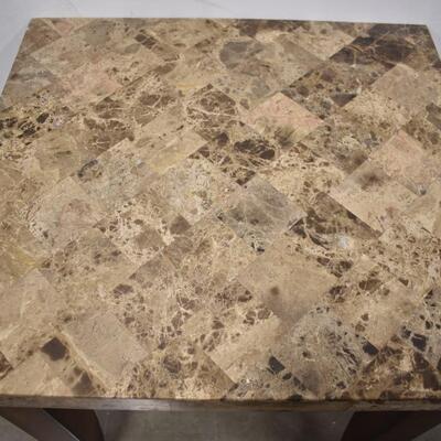 Small Wooden Table, Great Condition, Marble Like Top, 24" x 22" x 24 (1/2)"