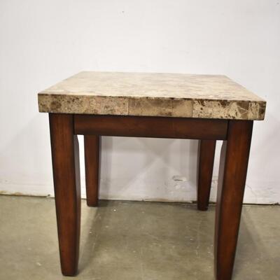 Small Wooden Table, Great Condition, Marble Like Top, 24" x 22" x 24 (1/2)"