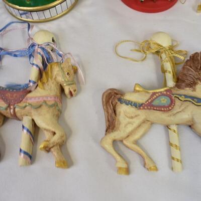 9 pc Ornaments, Carousel Horses, Wooden, Small Carousel Ornaments