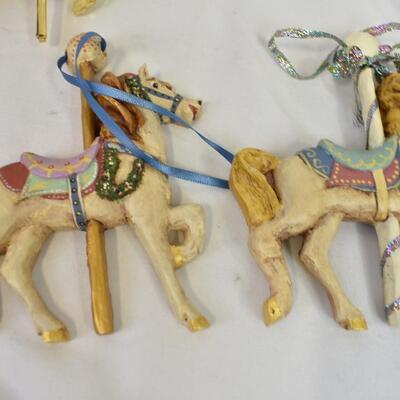9 pc Ornaments, Carousel Horses, Wooden, Small Carousel Ornaments