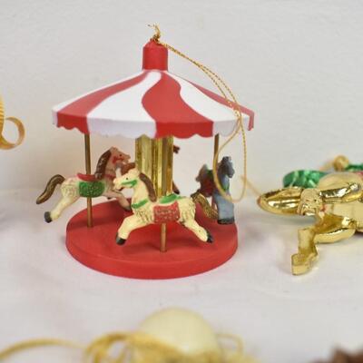 9 pc Ornaments, Carousel Horses, Wooden, Small Carousel Ornaments