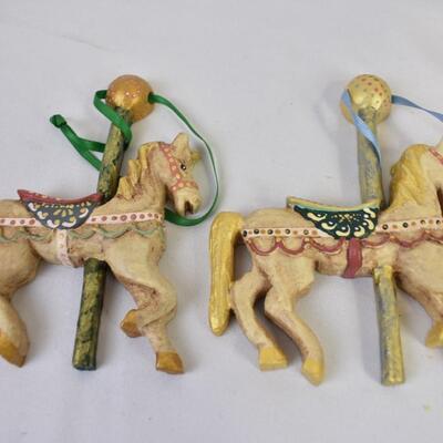 9 pc Ornaments, Carousel Horses, Wooden, Small Carousel Ornaments