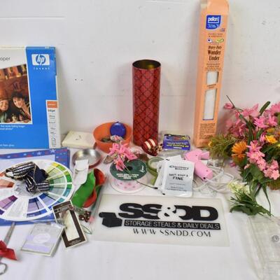 18+ pc Craft Lot: Photo Paper, Glue Gun and Glue Sticks, Fuax Flowers