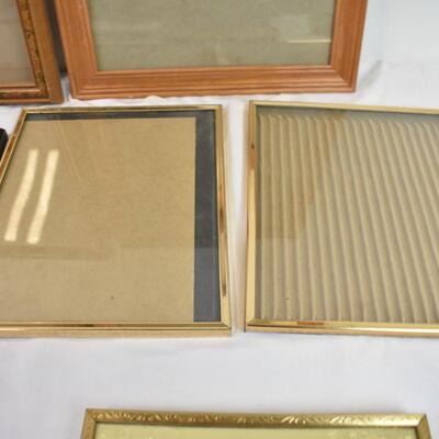Lot of 10 Frames, Wooden, Gold, 8" x 10" and Other Assorted Sizes