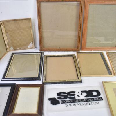 Lot of 10 Frames, Wooden, Gold, 8" x 10" and Other Assorted Sizes