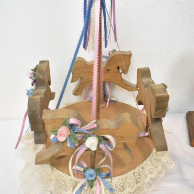 3 pc Horse/Carousel Decor: Rocking Horse, Maypole Carousel