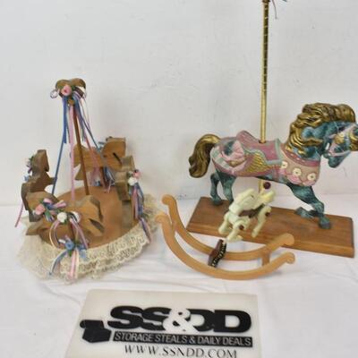 3 pc Horse/Carousel Decor: Rocking Horse, Maypole Carousel